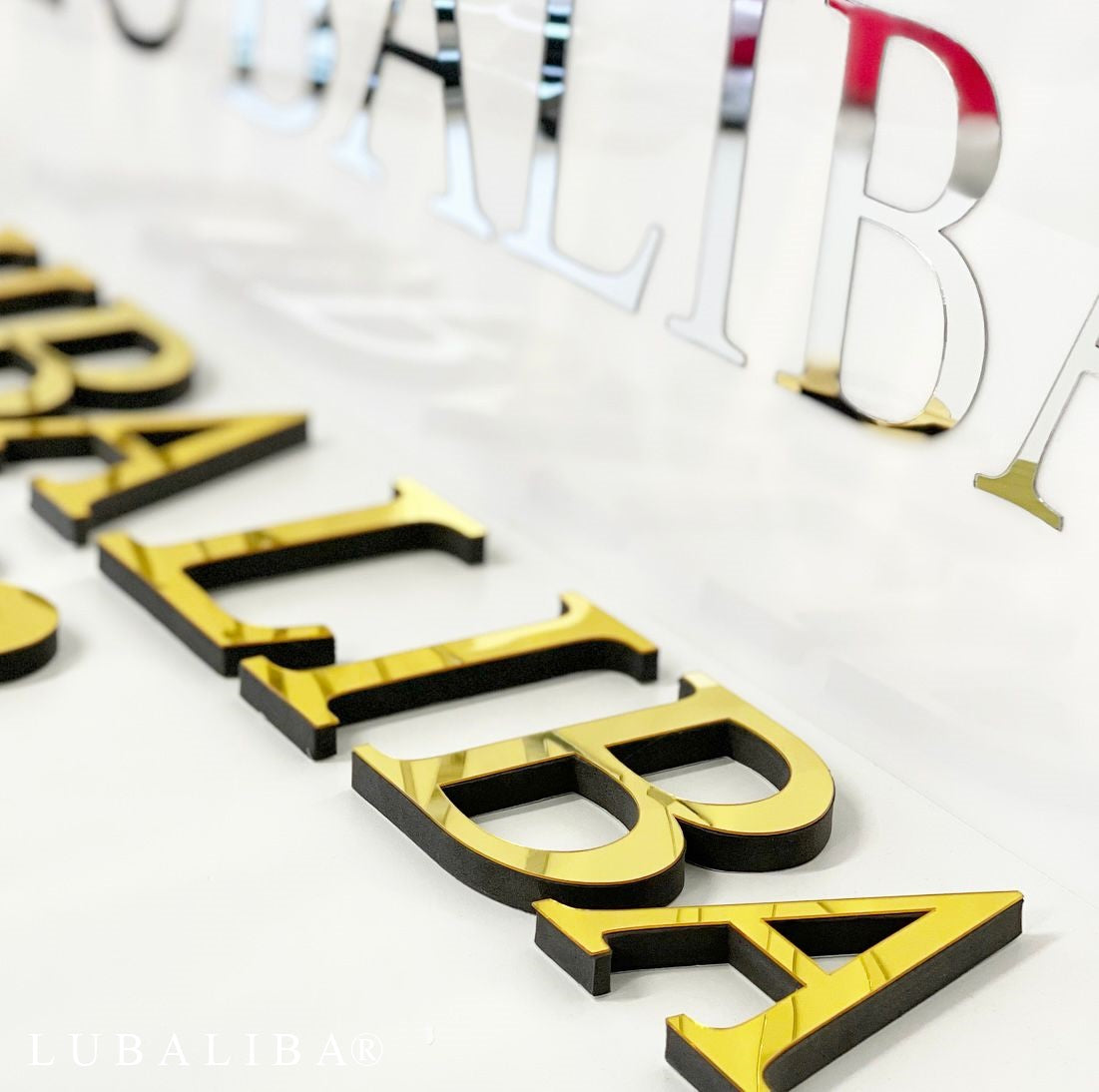 Acryl Spiegel Buchstaben Deko 3D/Gold