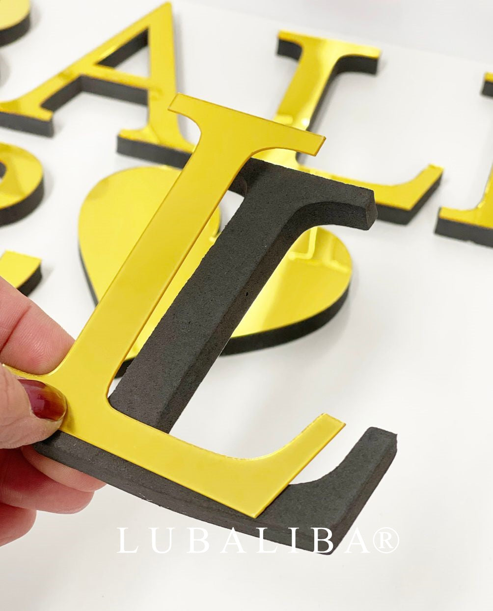 Acryl Spiegel Buchstaben Deko 3D/Gold