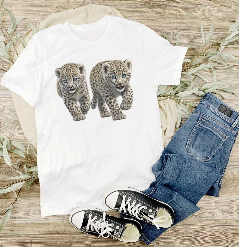 Kinder T-Shirt Leopard -weiß