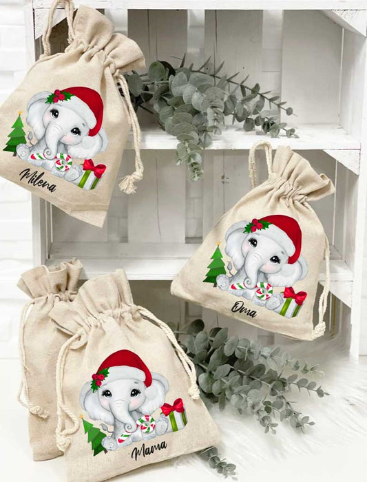 Jute Säckchen Weihnachten Cute Elefant Girl/mit Wunschname