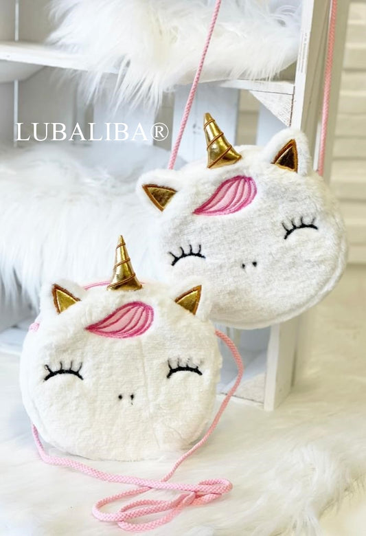 Süße Glitter "EINHORN WEIß/GOLD Kinder Handtasche/RUND