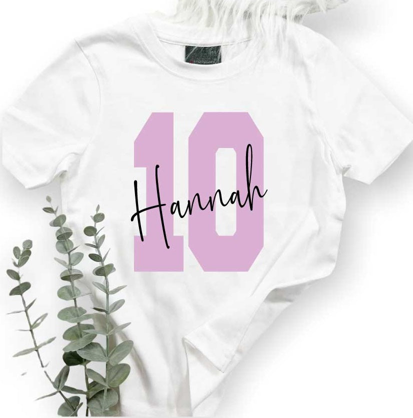 Kinder T-Shirt-weiß/rosa Zahl 1-10 mit Wunschnamen