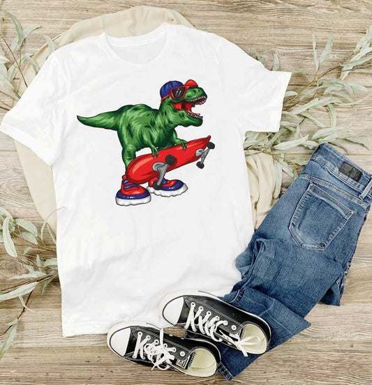 Kinder T-Shirt Skater/Dino-weiß