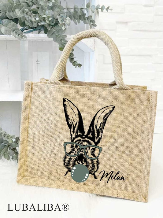 Ostertasche mit Namen Bunny BubbelGum/PETROL mit Wunschnamen